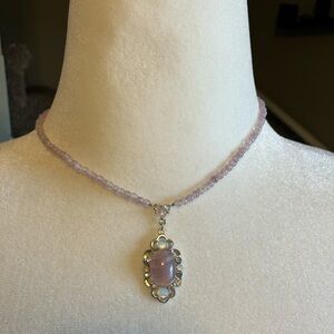 1928 Vintage Art Nouveau Repro Choker or Necklace Moonstone Rose Quartz Look